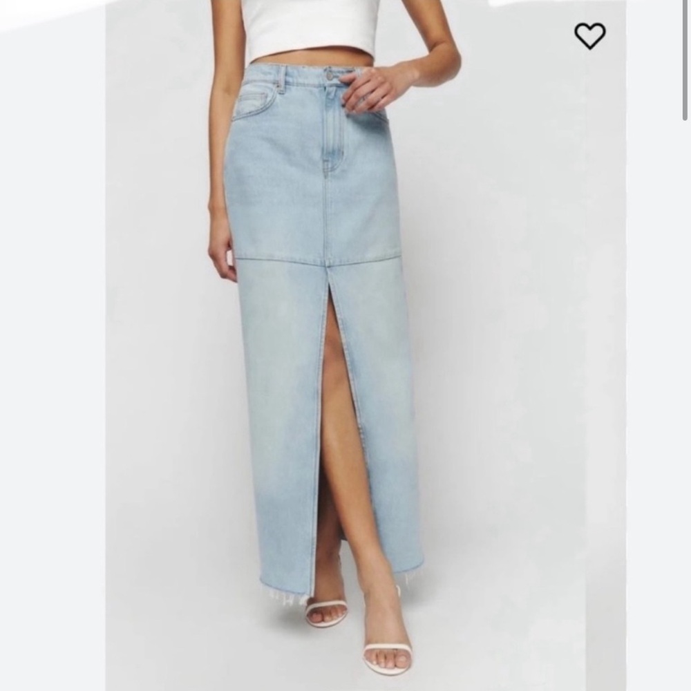 Reformation Denim Maxi Skirt with front slit (light wash denim) - Picture 2 of 6